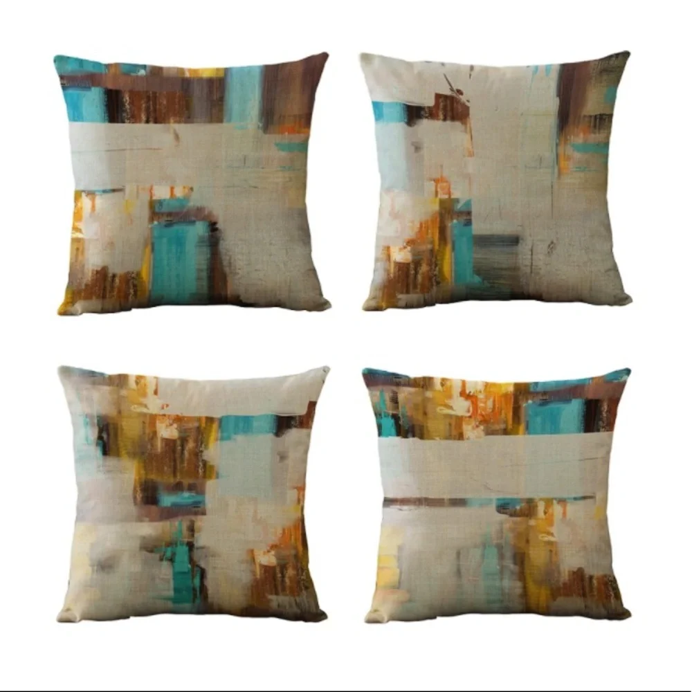 Luxury Home | Modern Blue, Yellow & Brown Abstract Art Throw Pillow Covers